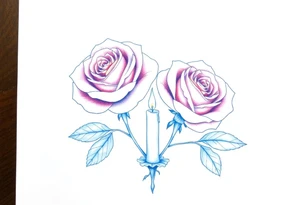 Two roses, two short candles, blue tattoo idea