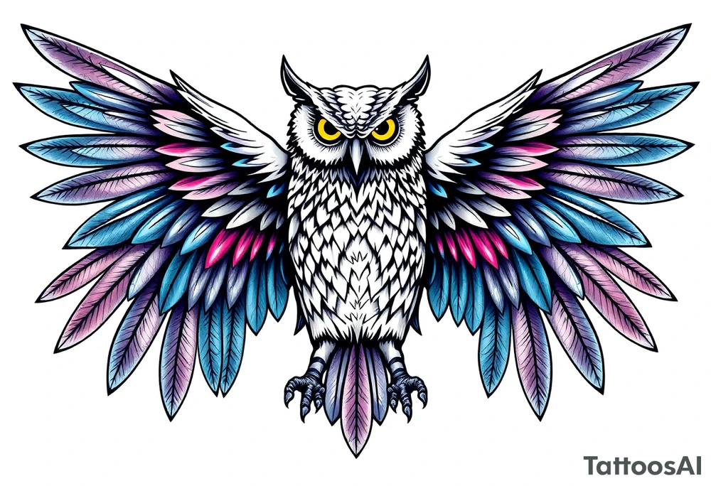 Majestic owl with huge wings spread out tattoo idea