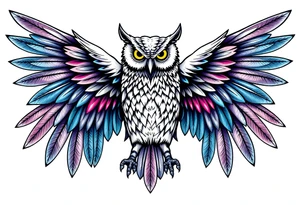 Majestic owl with huge wings spread out tattoo idea