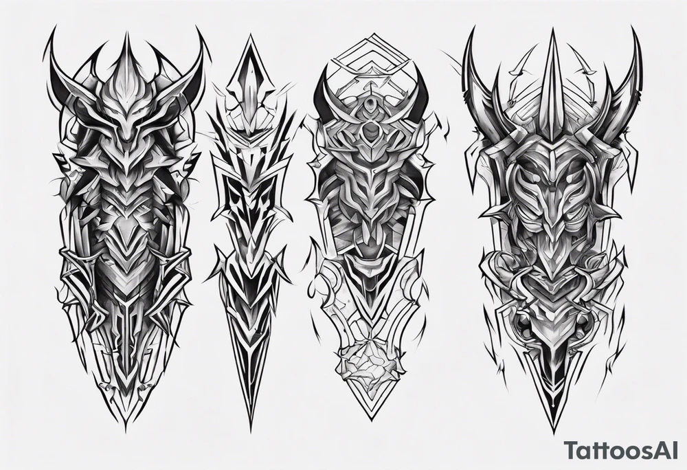 Demonic leg armor symmetrical tattoo idea