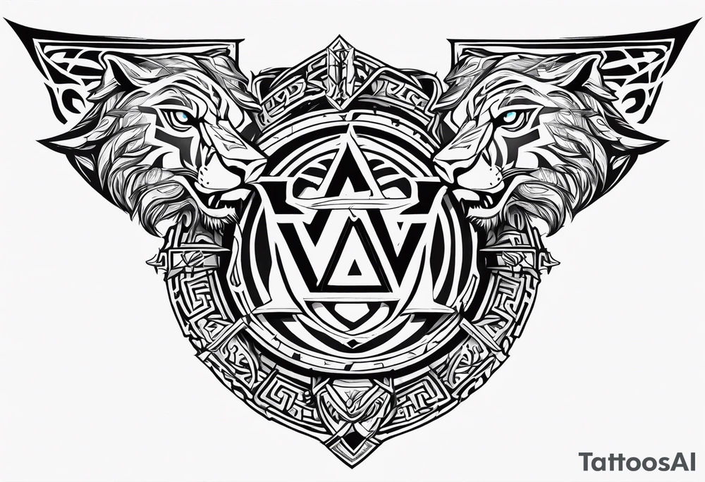 Valhalla sword shield dragon axe Valknut tribal lion tattoo idea