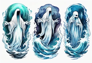 a transparent ghost rising from the waves of the sea tattoo idea