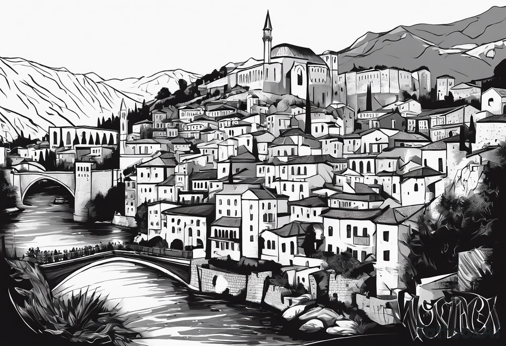 The city of Mostar. Now put a warrior in front. tattoo idea