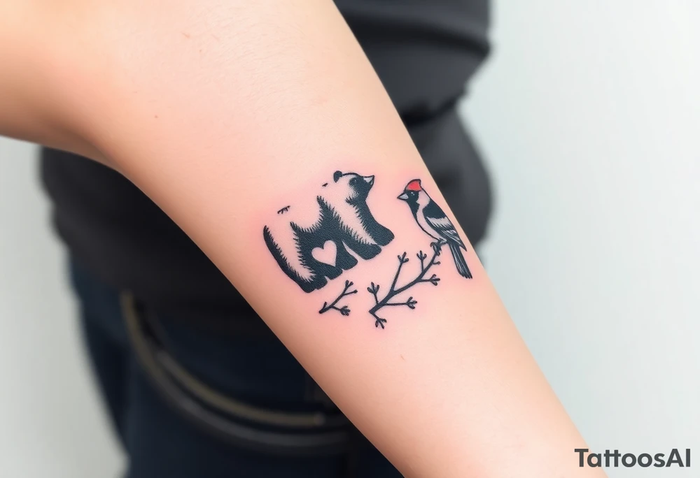 A bear, woodpecker and cardinal tattoo idea