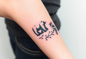A bear, woodpecker and cardinal tattoo idea