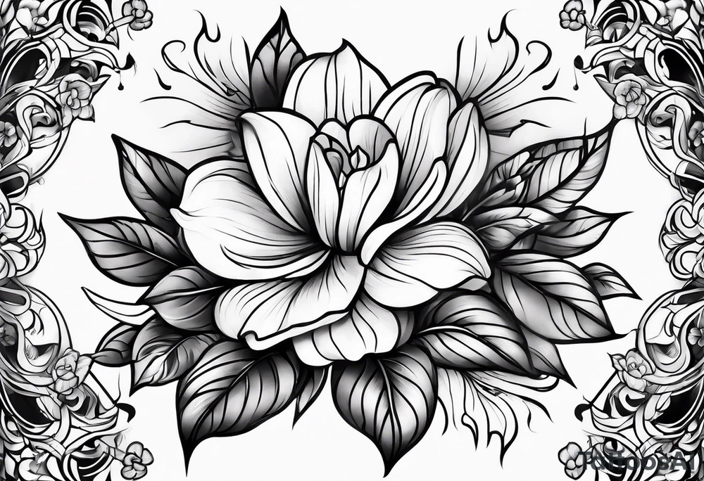 Neotraditional flowers tattoo idea