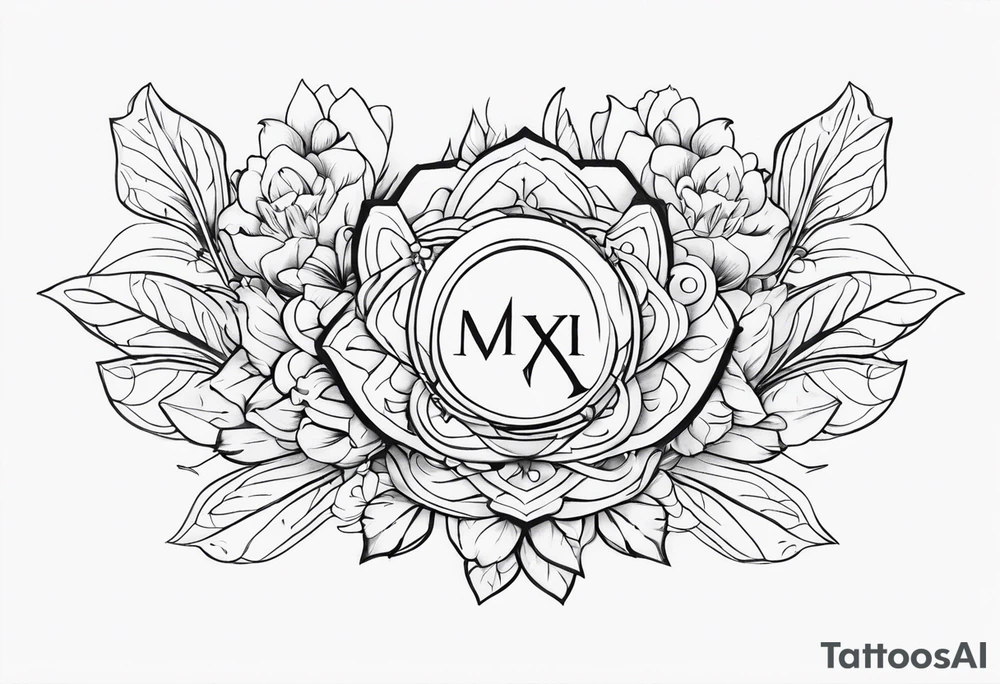 III.XIII.MMXI surrounded by floral and shapes on tricep tattoo idea