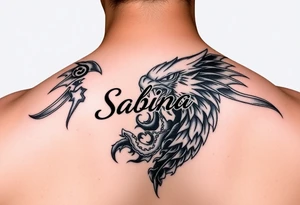 Tattoo with name Sabina and date 23.09 japanese style tattoo idea