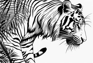full tiger body climbing palm tree tattoo idea