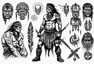 a heartbroken, tired, tribal warrior seeking peace after fighting for decades under the moonlight dark aesthetic tattoo idea