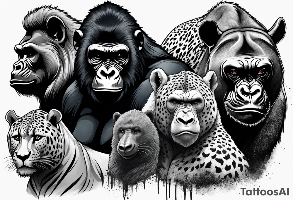 A gorilla, a cheetah, a rhino, and a rat tattoo idea