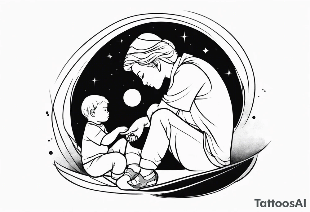 Monn with a child sitting on it tattoo idea