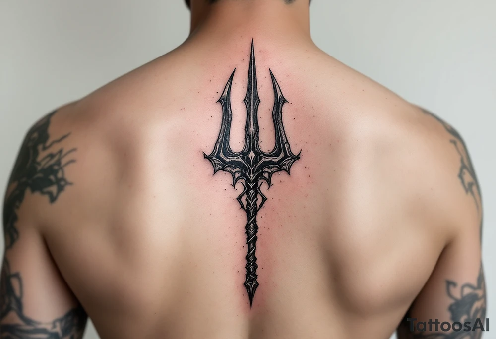 trident half way under water tattoo idea