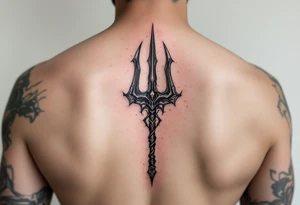 trident half way under water tattoo idea