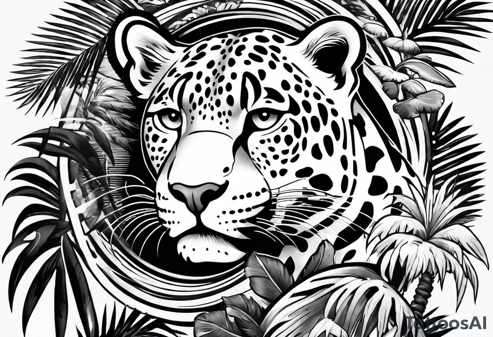 jaguar laying on palm tree tattoo idea