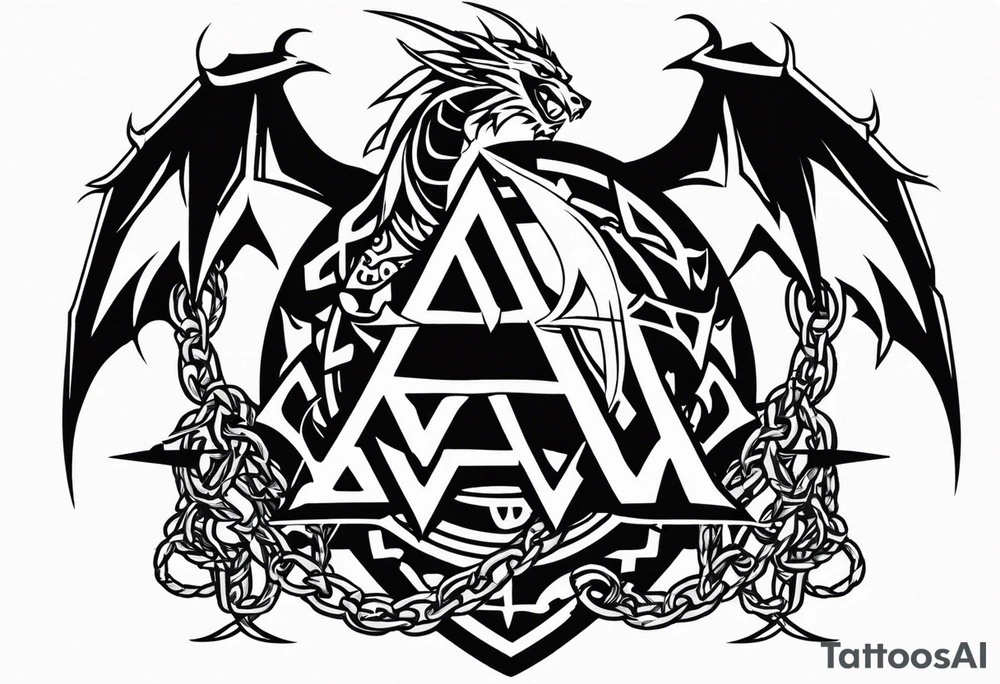 Valhalla sword shield axe barbed wire chains valknut fire dragon tattoo idea Valhalla sword shield axe barbed wire chains valknut fire dragon tattoo idea