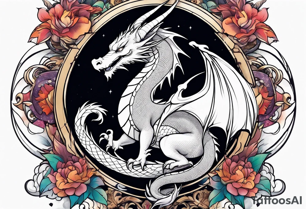 Dragon cute, celestial, cross tattoo idea