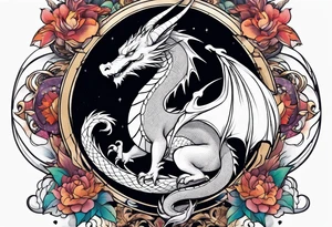 Dragon cute, celestial, cross tattoo idea