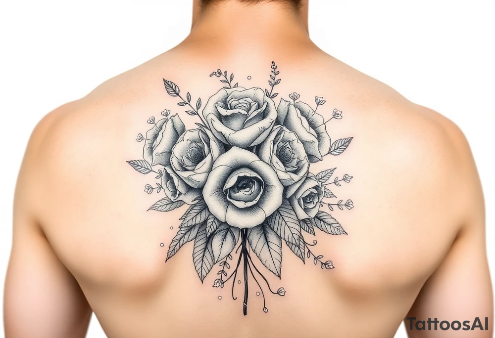 vintage bouquet of wild roses and meadow flowers with morning dew tattoo idea