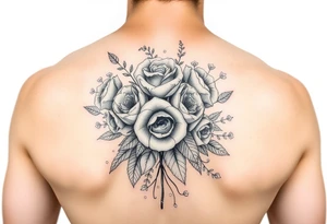 vintage bouquet of wild roses and meadow flowers with morning dew tattoo idea