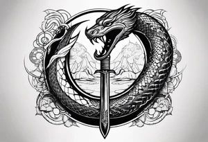 Aggresive Snakes with a sword, this design must be in a vertical vertical proportion. Additionaly the desing must be "Steampunk" type tattoo idea