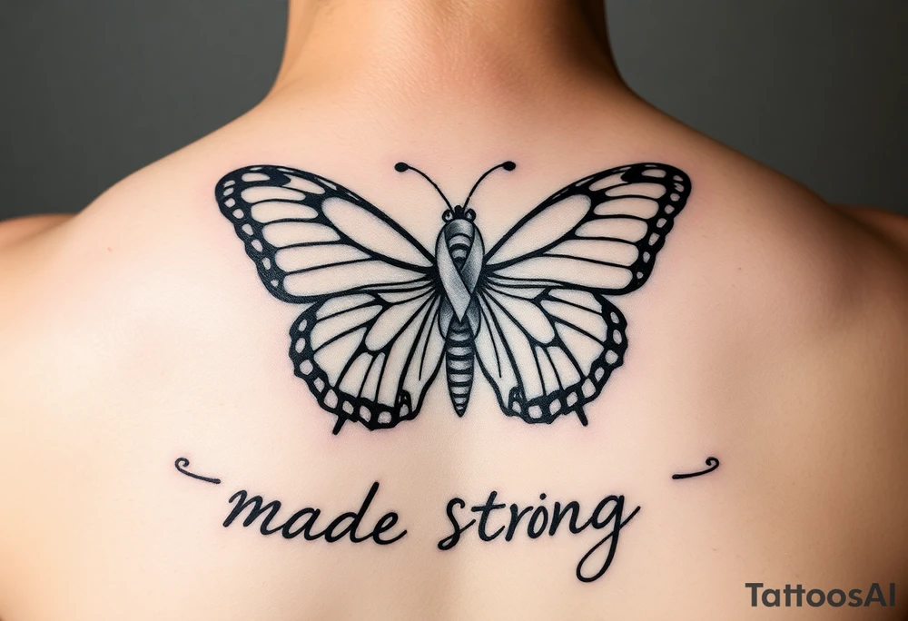 Tattoo for multiple sclerosis with a monoarch butterfly the ribbon for multiple sclerosis and the word made strong tattoo idea