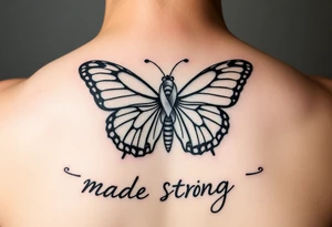 Tattoo for multiple sclerosis with a monoarch butterfly the ribbon for multiple sclerosis and the word made strong tattoo idea