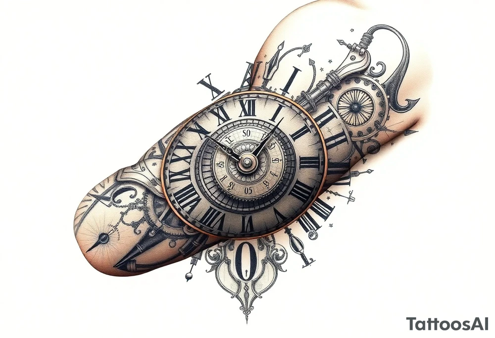 vintage roman numerals within ornate clockwork mechanism tattoo idea