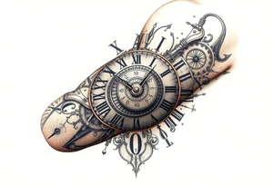 vintage roman numerals within ornate clockwork mechanism tattoo idea