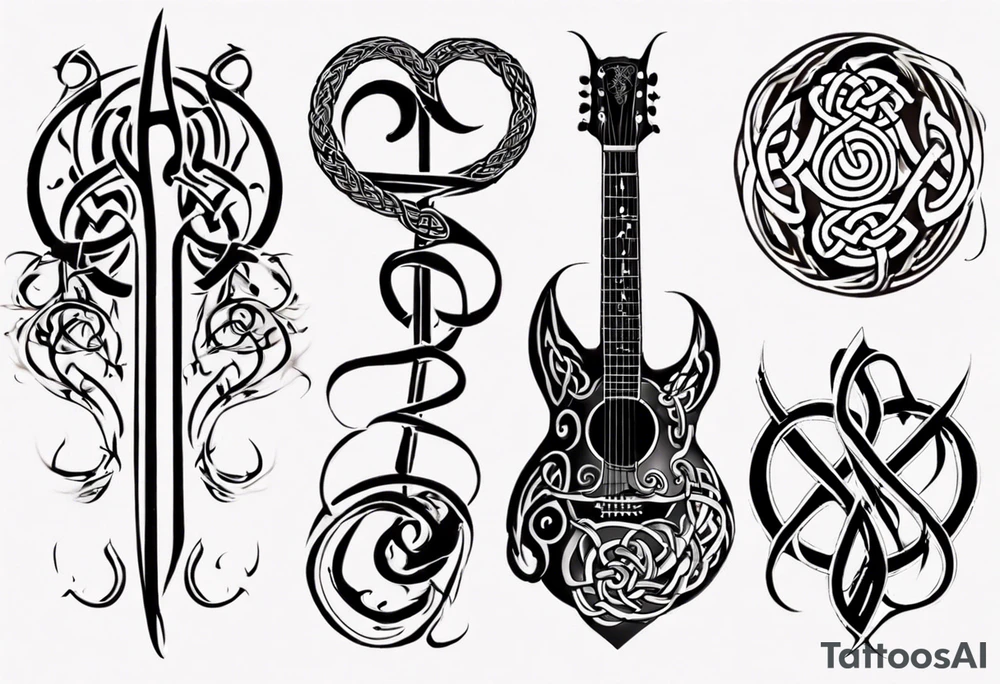 celtic  design with a treble clef and a guitar tattoo idea