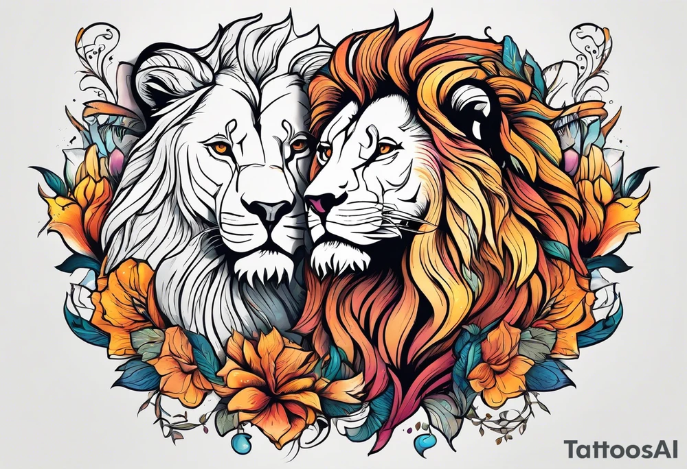 Lion and lioness thats has august 17 & 18 written on it tattoo idea
