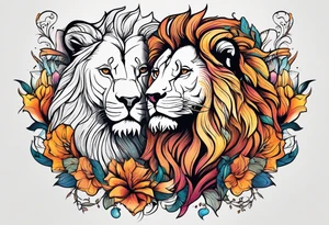 Lion and lioness thats has august 17 & 18 written on it tattoo idea