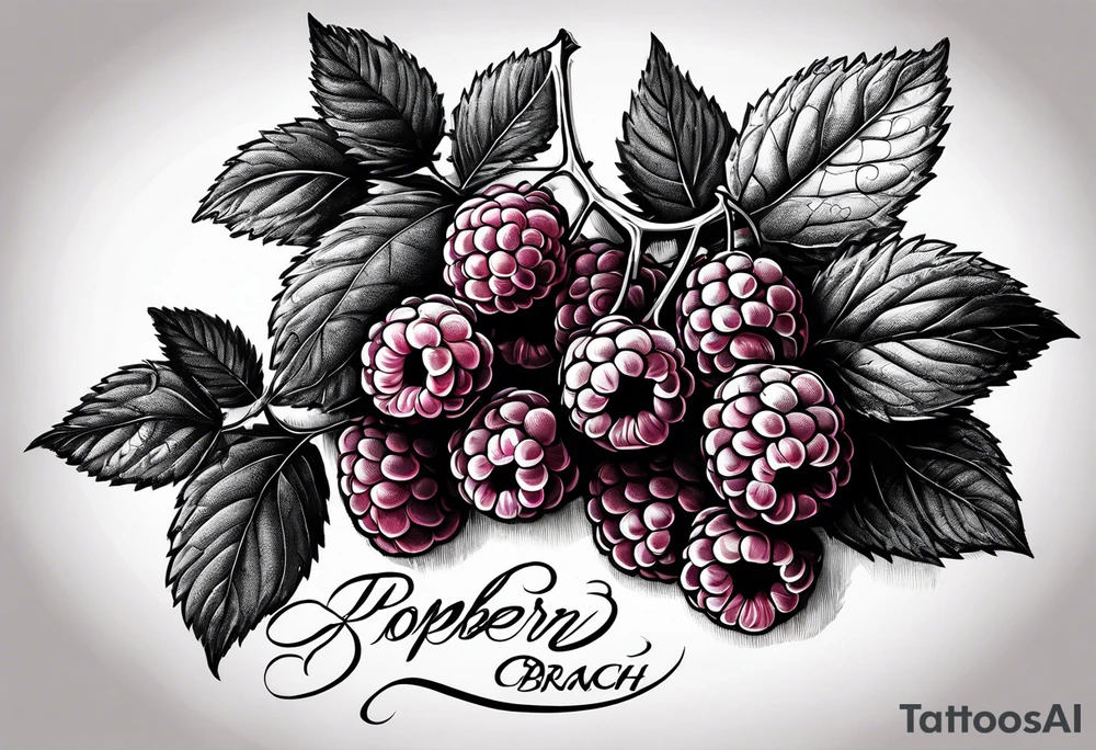 a long raspberry branch that focuses on line work. Includes a small signature somewhere that is signed "Popkin" tattoo idea