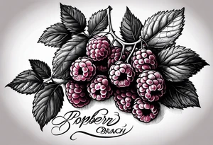 a long raspberry branch that focuses on line work. Includes a small signature somewhere that is signed "Popkin" tattoo idea