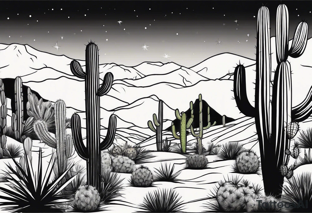 Desert with cactus tattoo idea