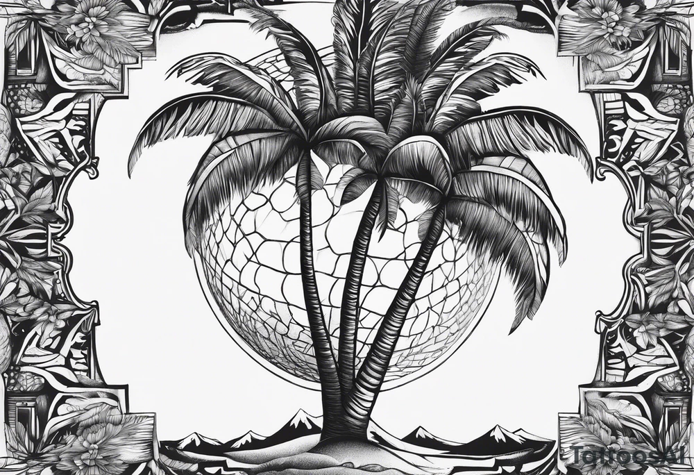 palm tree but switch leaves with human hands tattoo idea