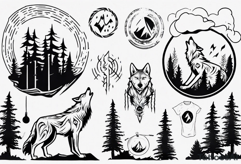 thunderstorm over a forest with a wolf howling on drums tattoo idea thunderstorm over a forest with a wolf howling on drums tattoo idea