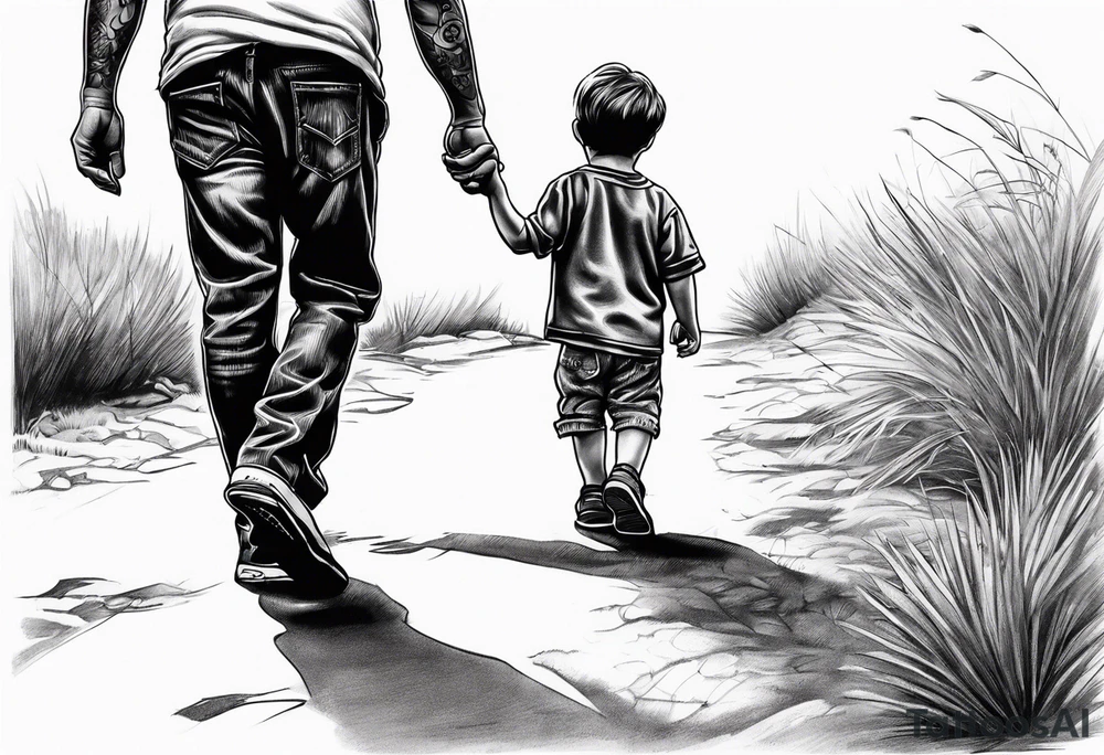 Child walking next to dad past away tattoo idea
