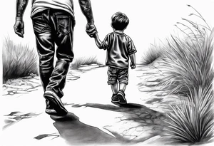 Child walking next to dad past away tattoo idea
