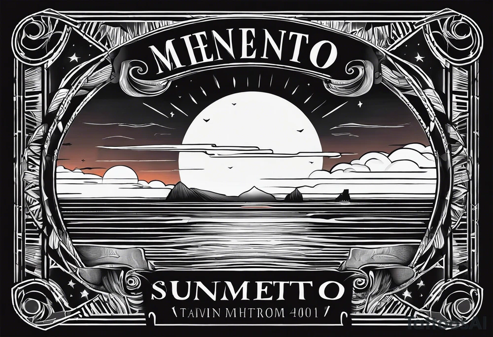 Simple drawing of a sunset with the inscription Memento mori tattoo idea