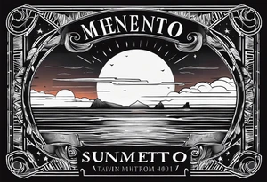 Simple drawing of a sunset with the inscription Memento mori tattoo idea