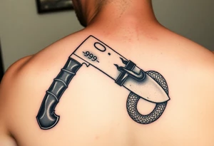 A butcher’s cleaver cutting the head off a snake…. The tail of the the snake is 999
The cleaver has the thousandth tattoo idea
