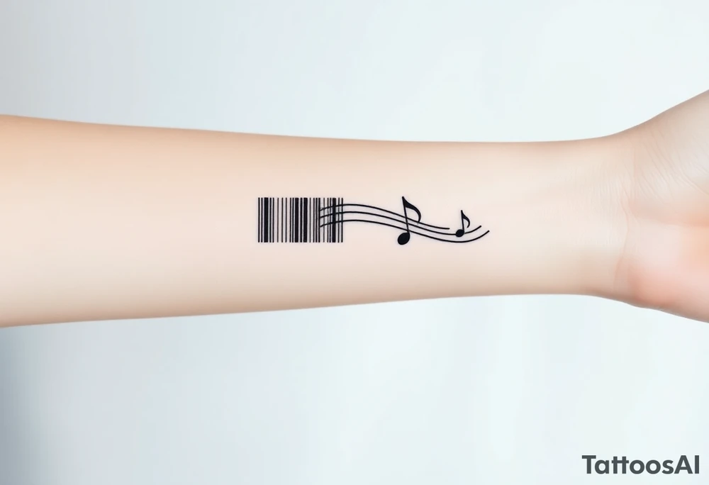 A barcode that transforms into musical notes, representing the harmony of a couple’s love story tattoo idea