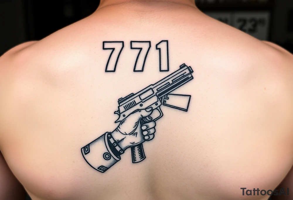 Someone standing in from of 7/11 with a gun and a wad of cash in the other hand tattoo idea