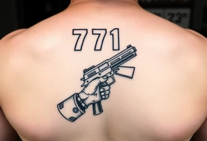 Someone standing in from of 7/11 with a gun and a wad of cash in the other hand tattoo idea