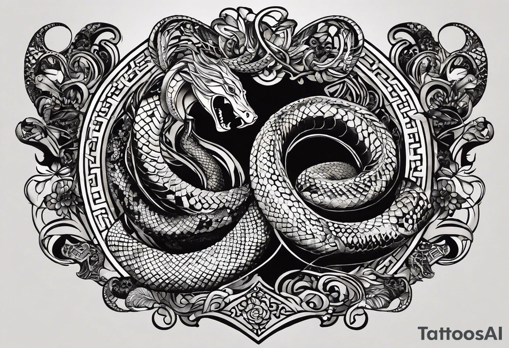 i want a tattoo on my upper back which is like this: a sword which follows the line of my spinal cord and a snake is coiled around and the head of the snake is near my left shoulder with its mouth open  i want it to be modest in size.. so in future there is still enough space to get a new tattoo. The tattoo will be in black and gray. The sword should be something traditional like the one a king have in the battle. The length of the sword should be half of my spine and the size of the snake should be in proportion to the sword. Illustrate it now and then I might give more ideas tattoo idea