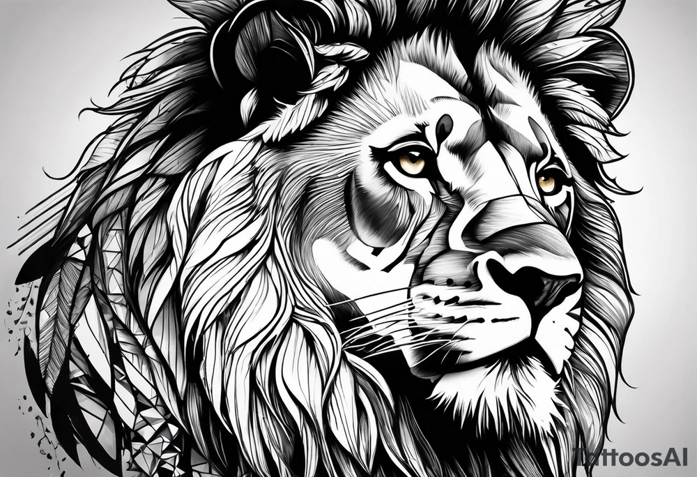 Lion face, half geometry tattoo idea