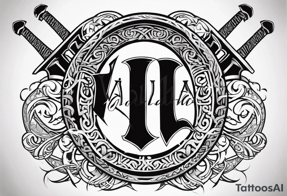 Valhalla viking gods shield hatchet sword tattoo idea