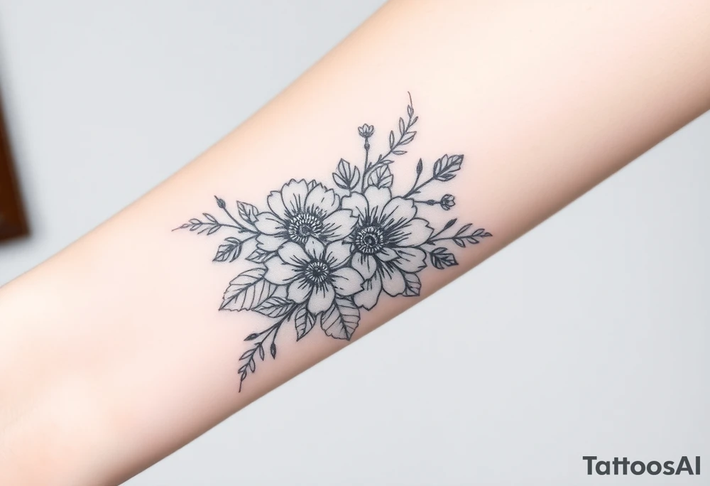 floral composition with japanese vibe, mutiple ornemental patern and leaf tattoo idea