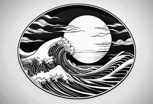 wave in circle tattoo idea